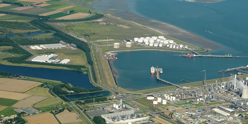 aerial view of the Mosselbanken area of the Dow Industrial Park in Terneuzen